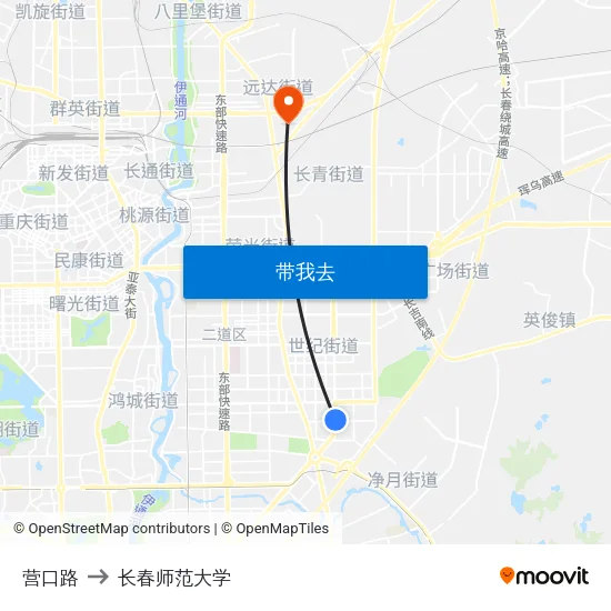 营口路 to 长春师范大学 map