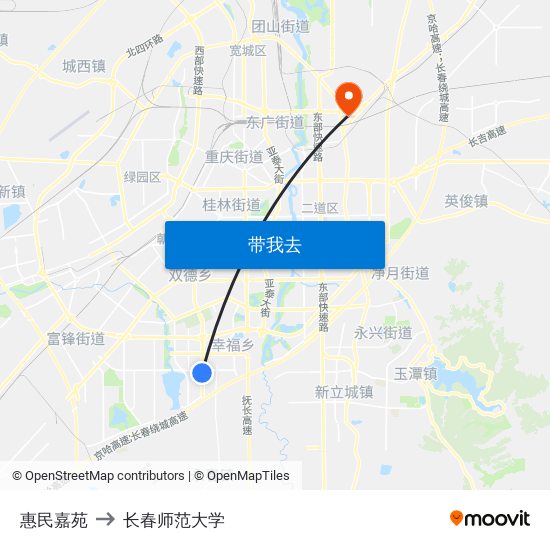 惠民嘉苑 to 长春师范大学 map