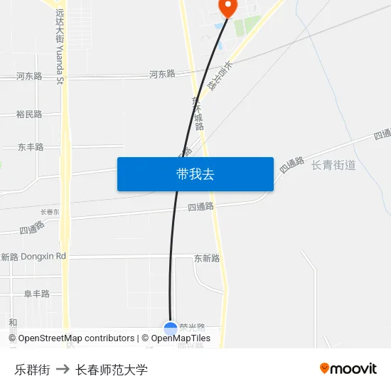 乐群街 to 长春师范大学 map