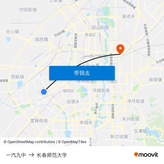 一汽九中 to 长春师范大学 map