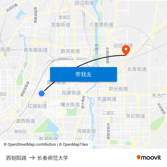 西朝阳路 to 长春师范大学 map