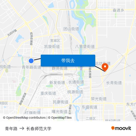 青年路 to 长春师范大学 map