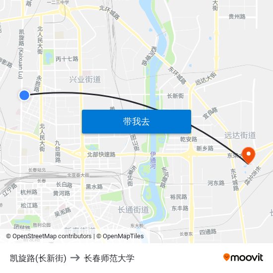 凯旋路(长新街) to 长春师范大学 map