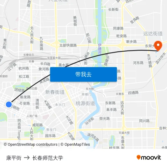 康平街 to 长春师范大学 map