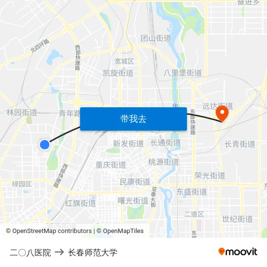 二〇八医院 to 长春师范大学 map