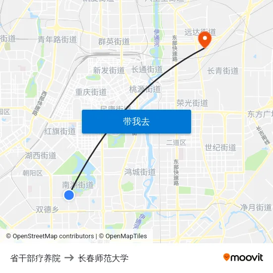 省干部疗养院 to 长春师范大学 map