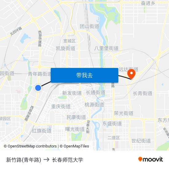 新竹路(青年路) to 长春师范大学 map