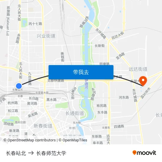 长春站北 to 长春师范大学 map