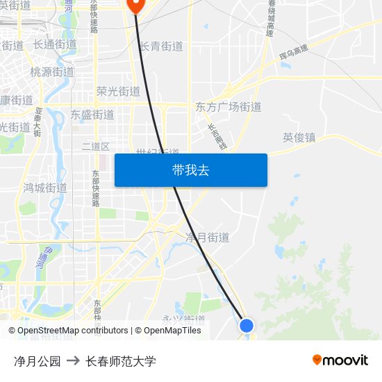 净月公园 to 长春师范大学 map