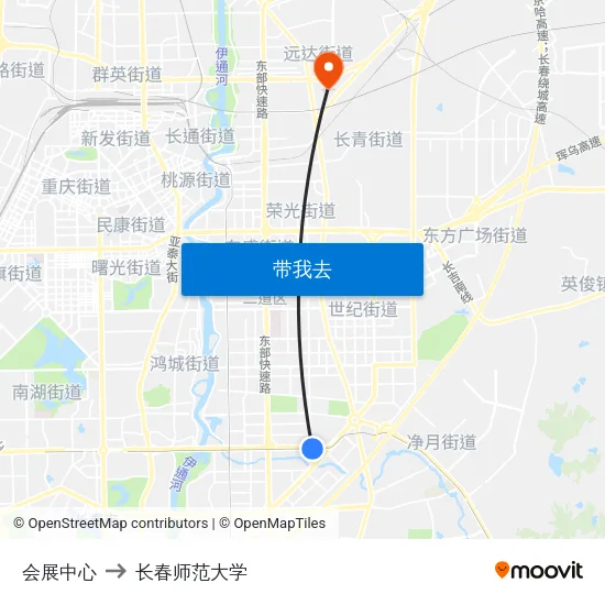 会展中心 to 长春师范大学 map