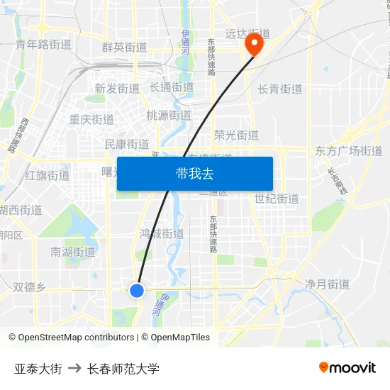 亚泰大街 to 长春师范大学 map