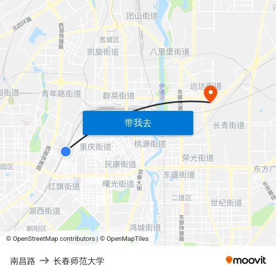 南昌路 to 长春师范大学 map