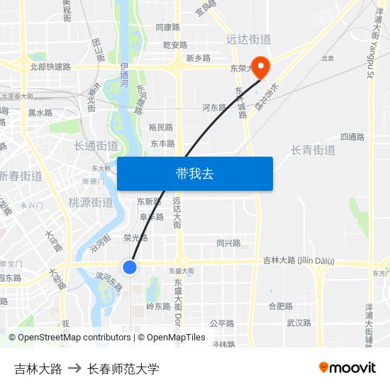 吉林大路 to 长春师范大学 map