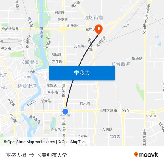 东盛大街 to 长春师范大学 map