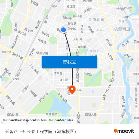 崇智路 to 长春工程学院（湖东校区） map