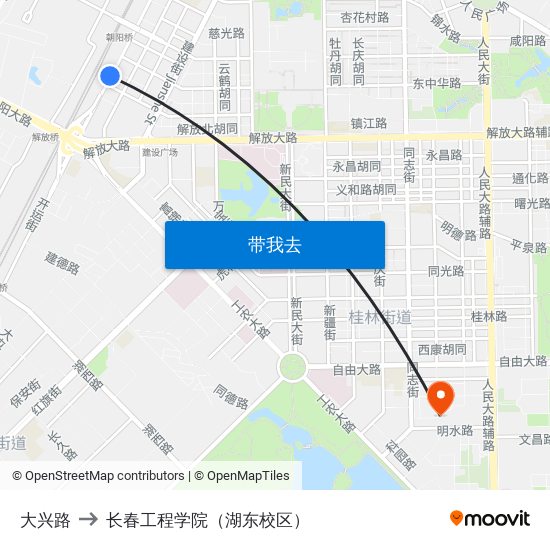 大兴路 to 长春工程学院（湖东校区） map