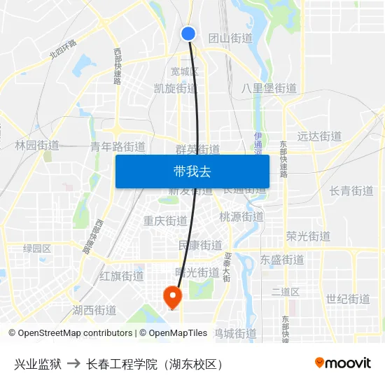 兴业监狱 to 长春工程学院（湖东校区） map