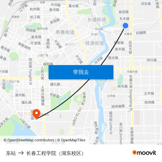 东站 to 长春工程学院（湖东校区） map