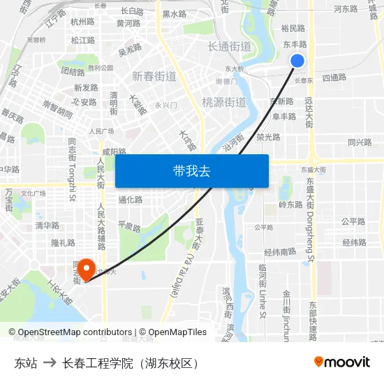 东站 to 长春工程学院（湖东校区） map
