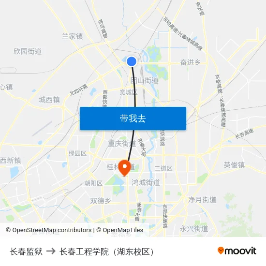 长春监狱 to 长春工程学院（湖东校区） map
