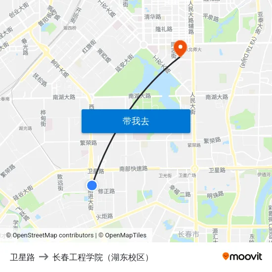 卫星路 to 长春工程学院（湖东校区） map