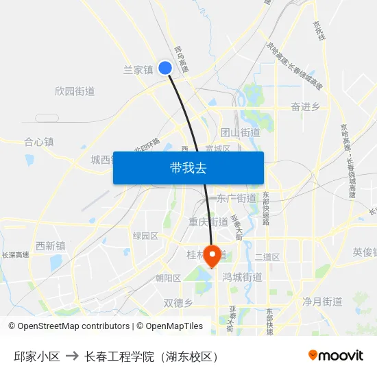 邱家小区 to 长春工程学院（湖东校区） map