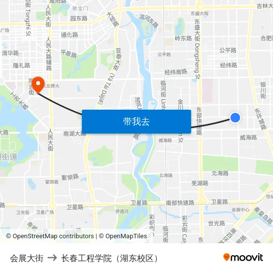会展大街 to 长春工程学院（湖东校区） map