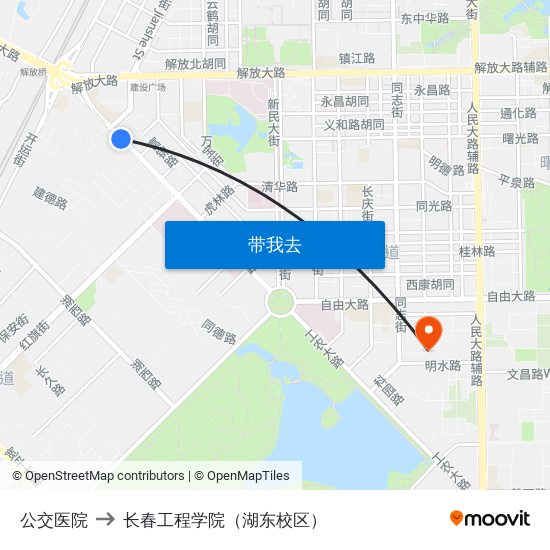 公交医院 to 长春工程学院（湖东校区） map