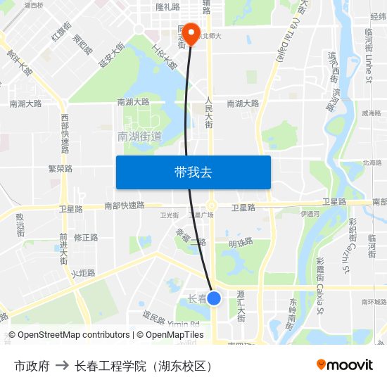 市政府 to 长春工程学院（湖东校区） map