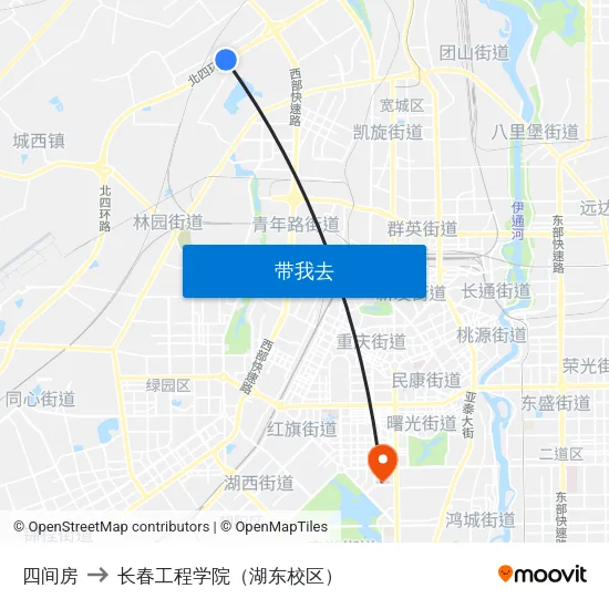 四间房 to 长春工程学院（湖东校区） map