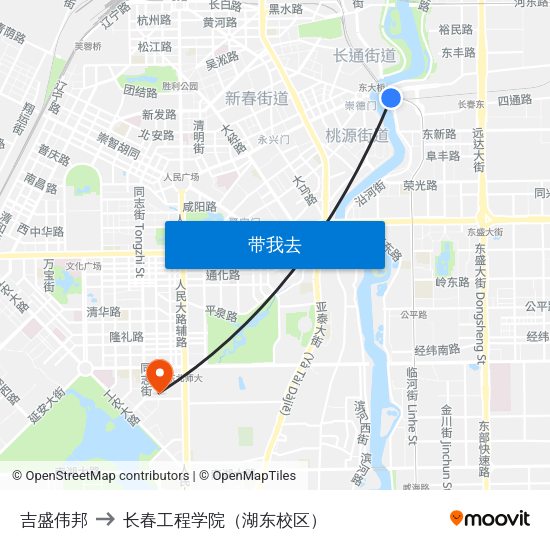 吉盛伟邦 to 长春工程学院（湖东校区） map