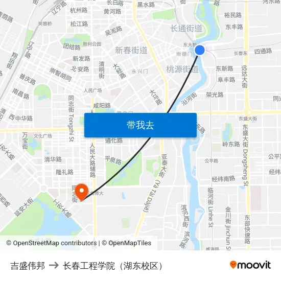 吉盛伟邦 to 长春工程学院（湖东校区） map