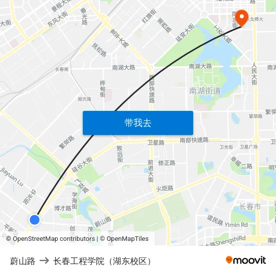 蔚山路 to 长春工程学院（湖东校区） map