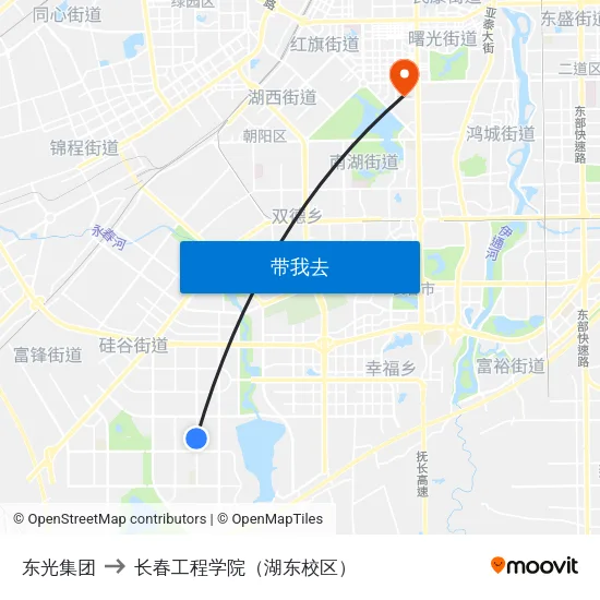 东光集团 to 长春工程学院（湖东校区） map