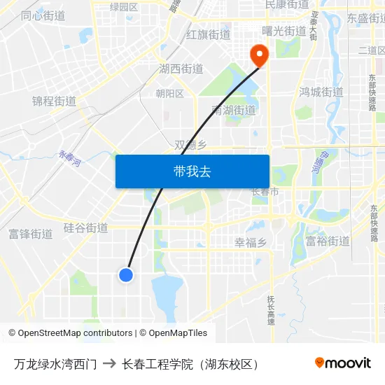 万龙绿水湾西门 to 长春工程学院（湖东校区） map