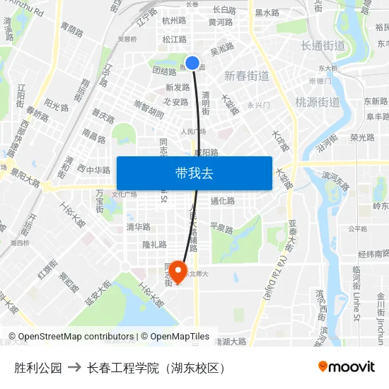 胜利公园 to 长春工程学院（湖东校区） map