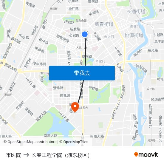 市医院 to 长春工程学院（湖东校区） map
