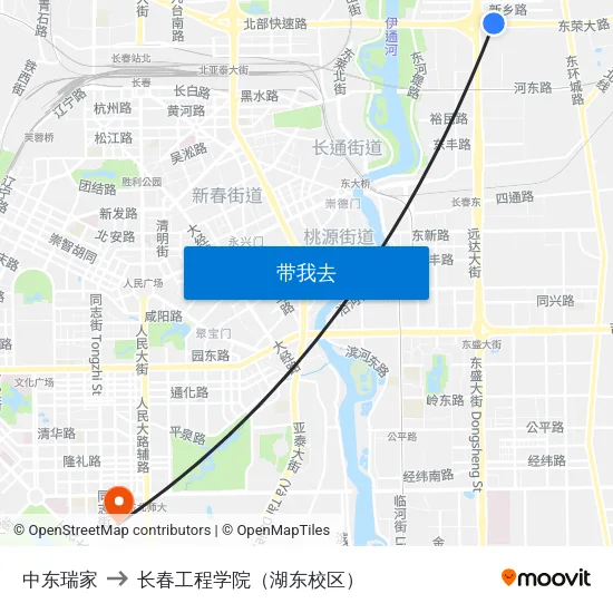 中东瑞家 to 长春工程学院（湖东校区） map