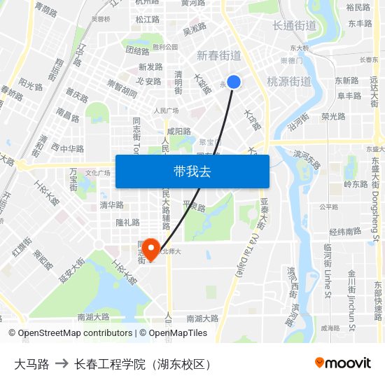 大马路 to 长春工程学院（湖东校区） map
