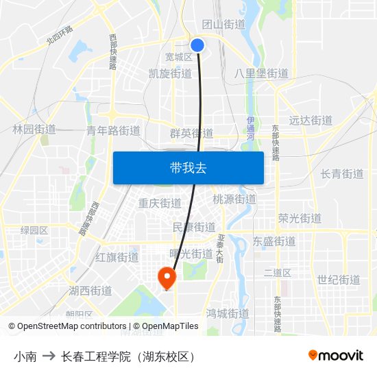 小南 to 长春工程学院（湖东校区） map