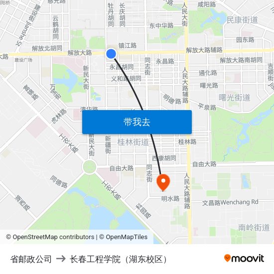 省邮政公司 to 长春工程学院（湖东校区） map