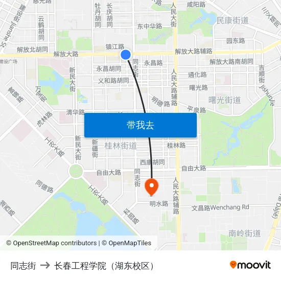 同志街 to 长春工程学院（湖东校区） map