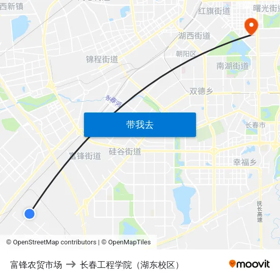 富锋农贸市场 to 长春工程学院（湖东校区） map