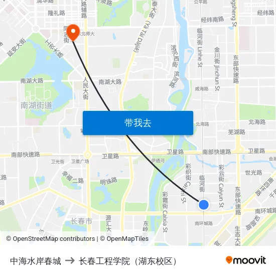 中海水岸春城 to 长春工程学院（湖东校区） map