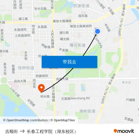 吉顺街 to 长春工程学院（湖东校区） map