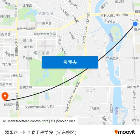 双阳路 to 长春工程学院（湖东校区） map