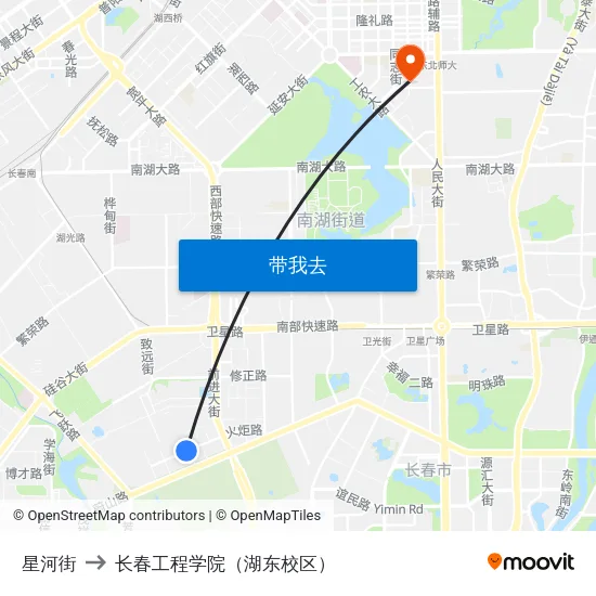 星河街 to 长春工程学院（湖东校区） map