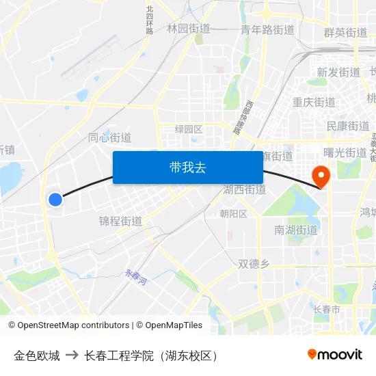 金色欧城 to 长春工程学院（湖东校区） map