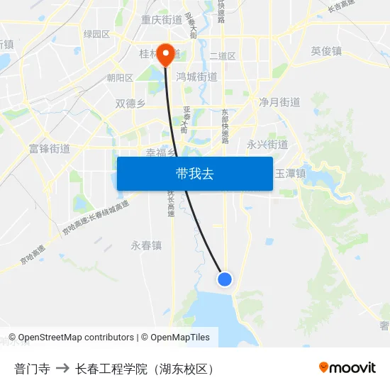 普门寺 to 长春工程学院（湖东校区） map