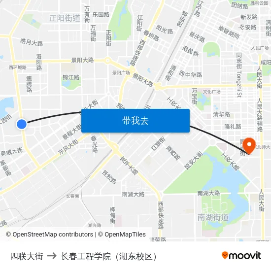 四联大街 to 长春工程学院（湖东校区） map